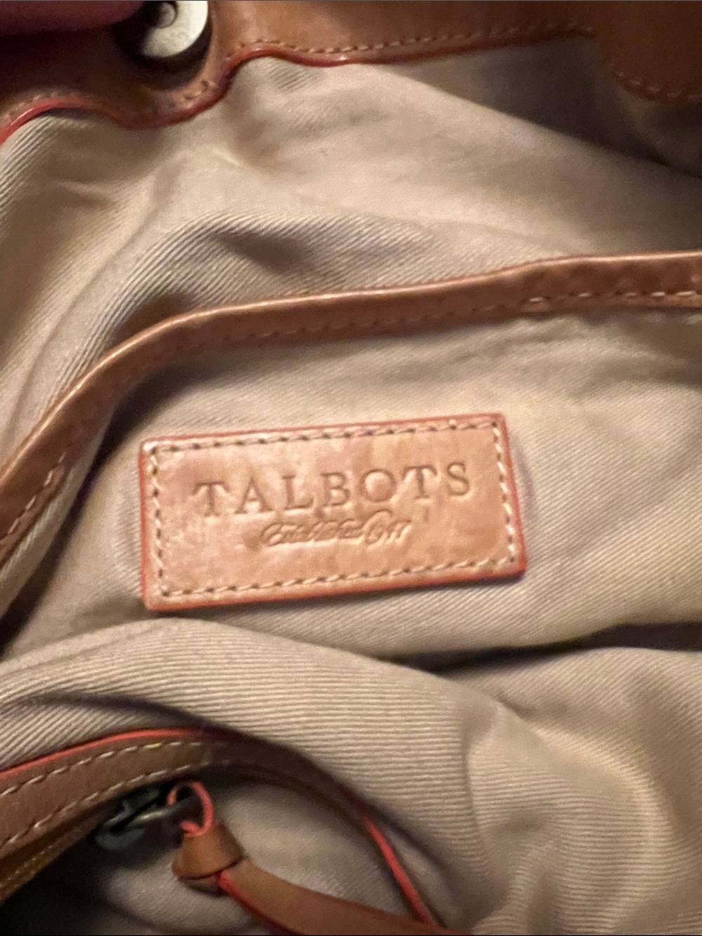 Talbots Tan Leather-Trim Messenger Bag with Cream Interior